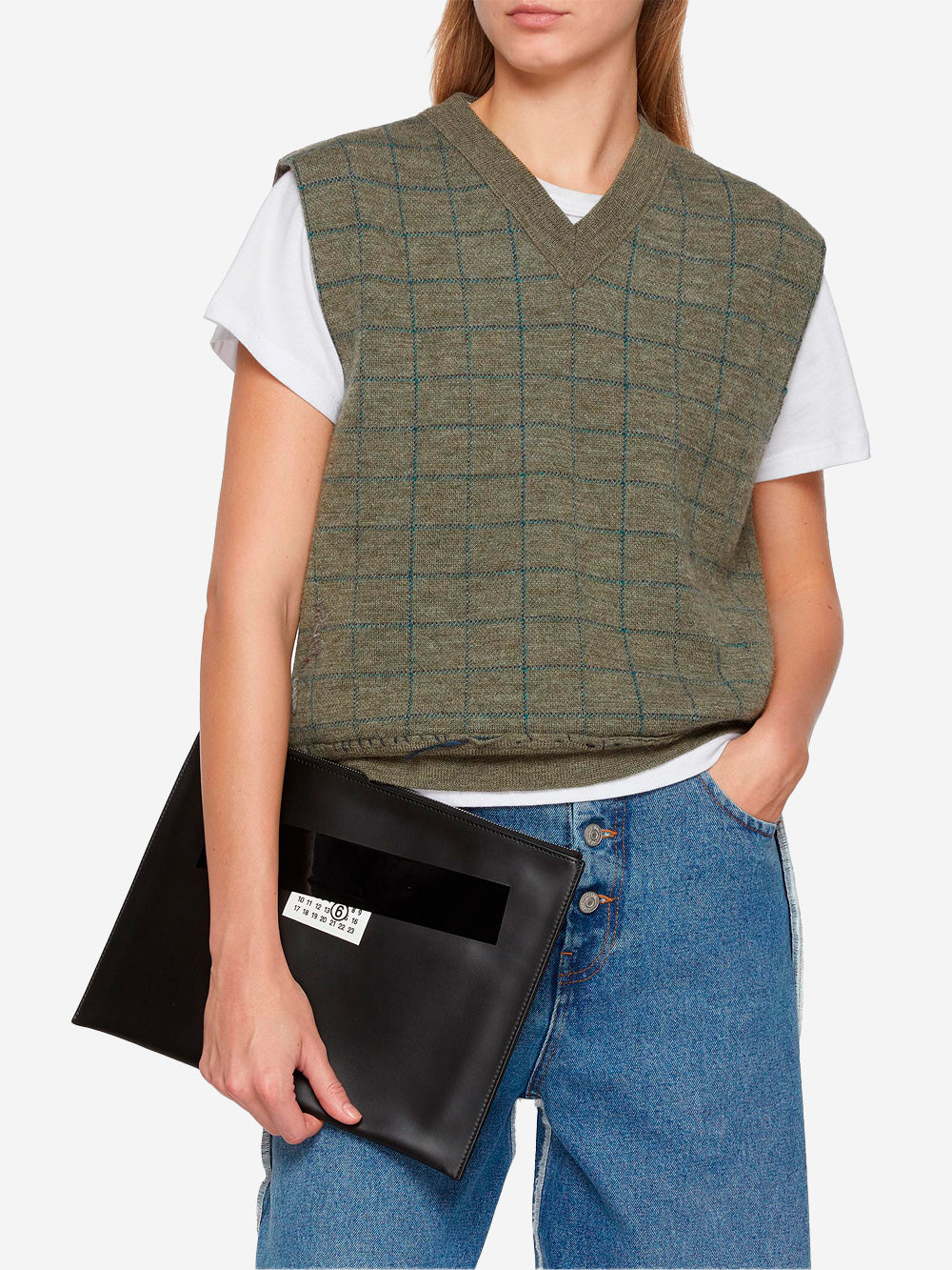 MM6 MAISON MARGIELA Clutch in pelle con logo Numeric Nero Urbanstaroma