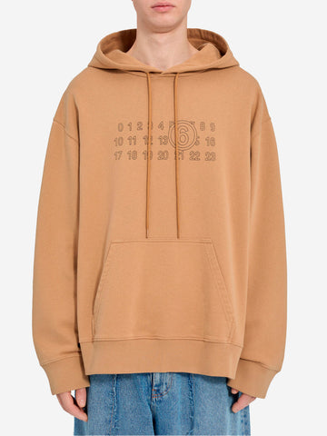 MM6 MAISON MARGIELA Felpa marrone ocra con cappuccio e logo Numeric Beige