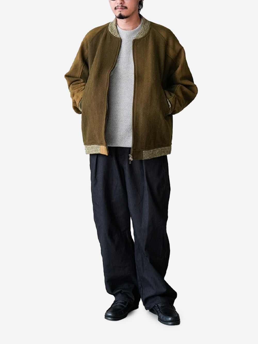 NEEDLES Giacca bomber aviatore in lana Oliva Urbanstaroma