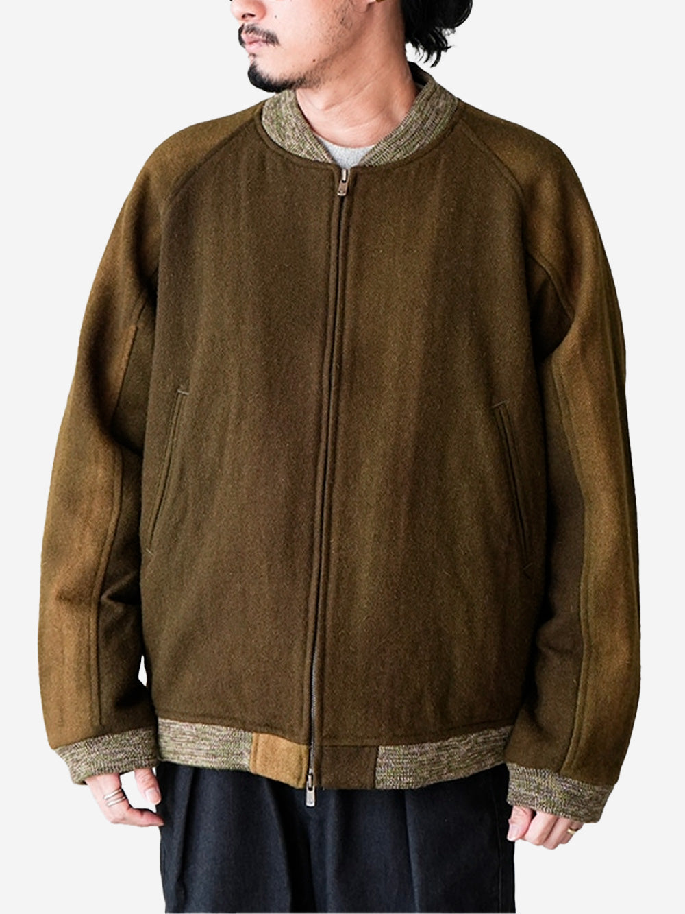 NEEDLES Giacca bomber aviatore in lana Oliva Urbanstaroma