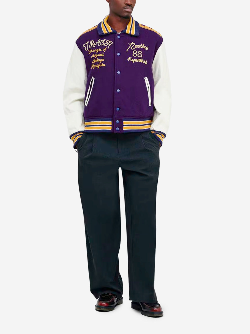 NEEDLES Giacca Varsity Letter in lana Viola Urbanstaroma