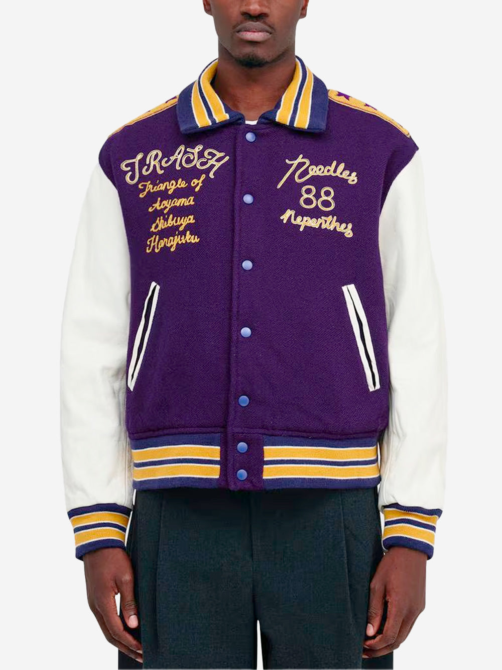 NEEDLES Giacca Varsity Letter in lana Viola Urbanstaroma