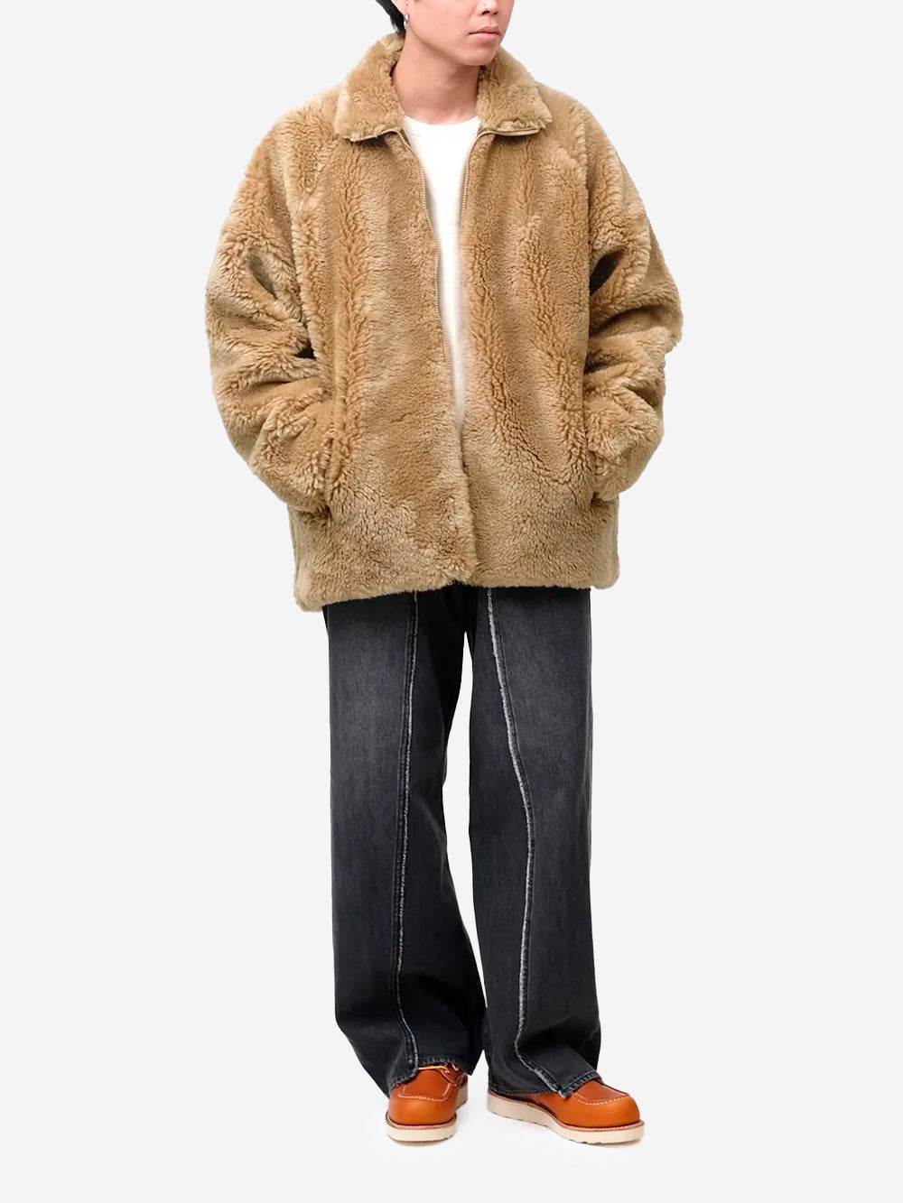 NEEDLES Giacca beige in pelliccia sintetica con Collo Alto Beige Urbanstaroma