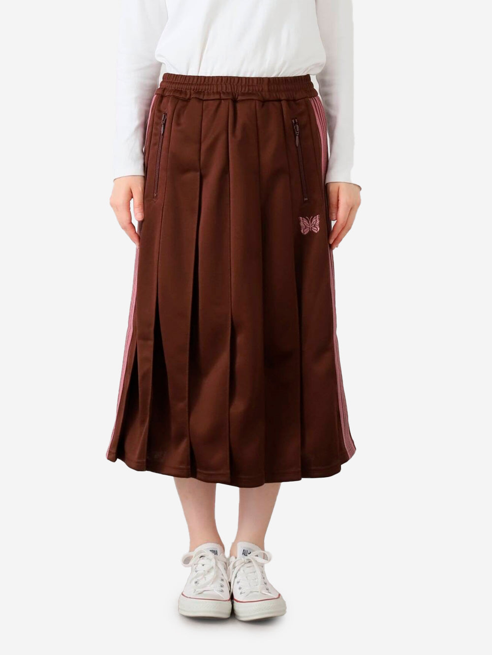 NEEDLES Gonna sportiva pleated con logo Papillon Bordeaux Urbanstaroma