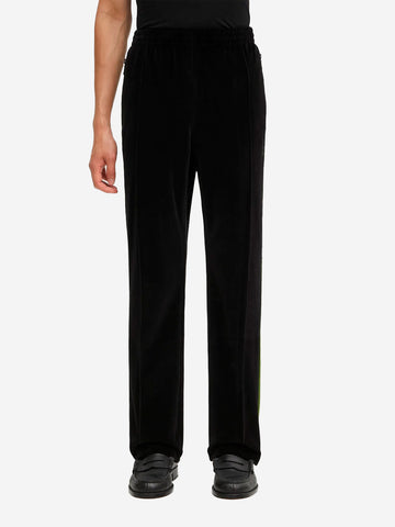 Narrow black velvet track pants with Papillon logo