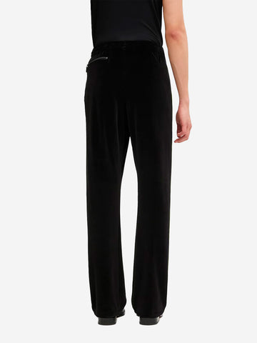 Narrow black velvet track pants with Papillon logo