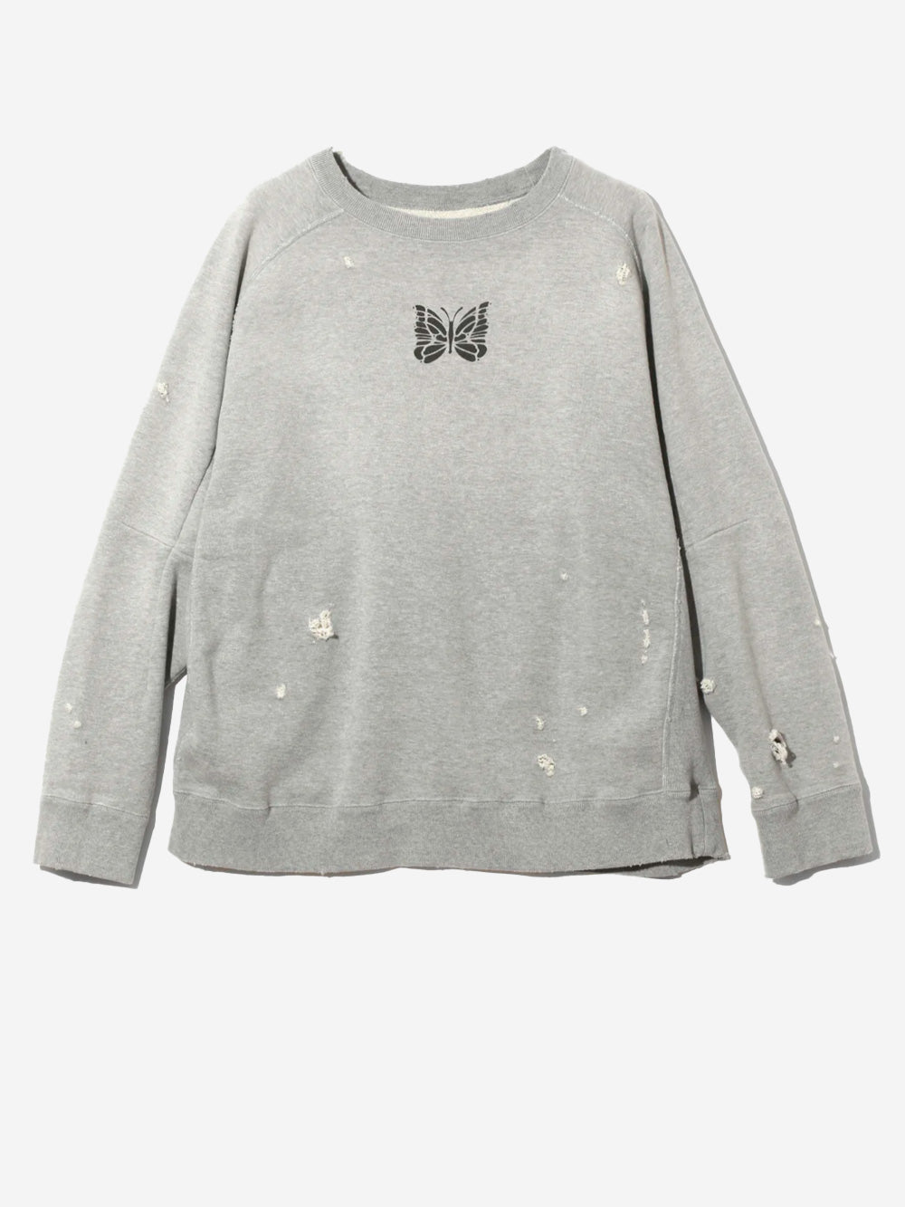 NEEDLES Felpa grigia decostruita distreesed in cotone French Terry Grigio chiaro Urbanstaroma