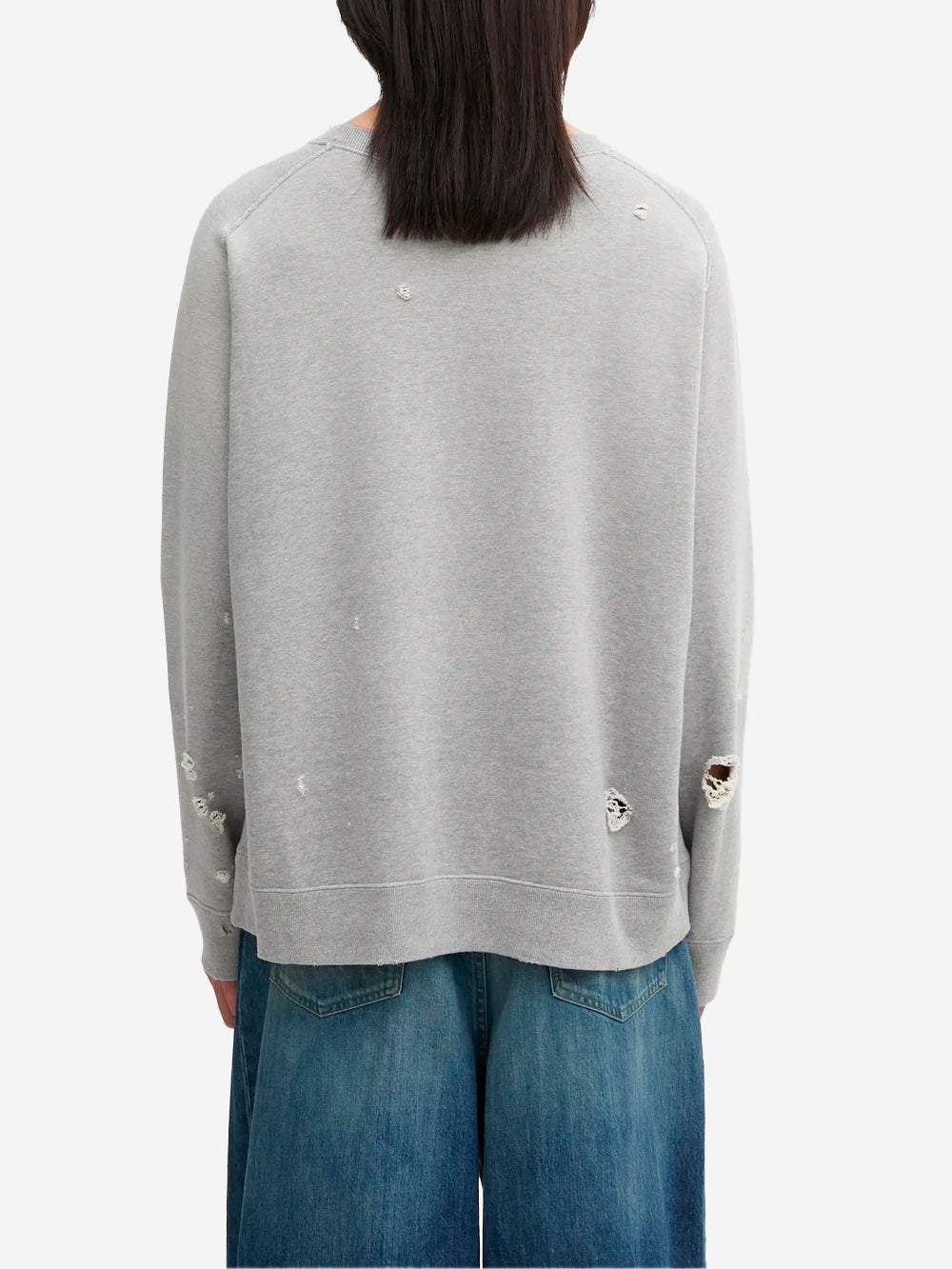 NEEDLES Felpa grigia decostruita distreesed in cotone French Terry Grigio chiaro Urbanstaroma