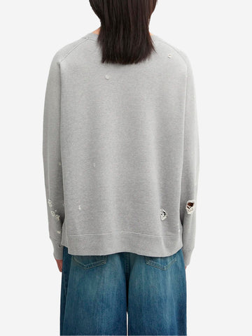 NEEDLES Felpa grigia decostruita distreesed in cotone French Terry Grigio chiaro