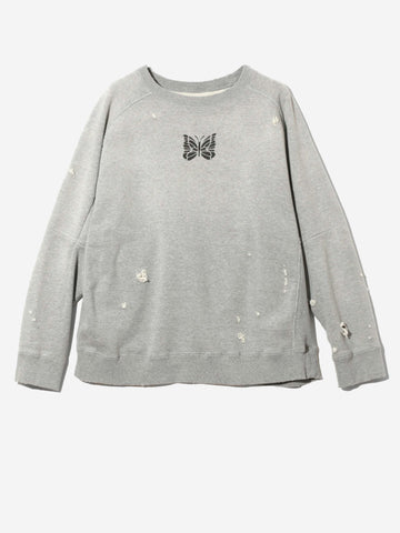 NEEDLES Felpa grigia decostruita distreesed in cotone French Terry Grigio chiaro