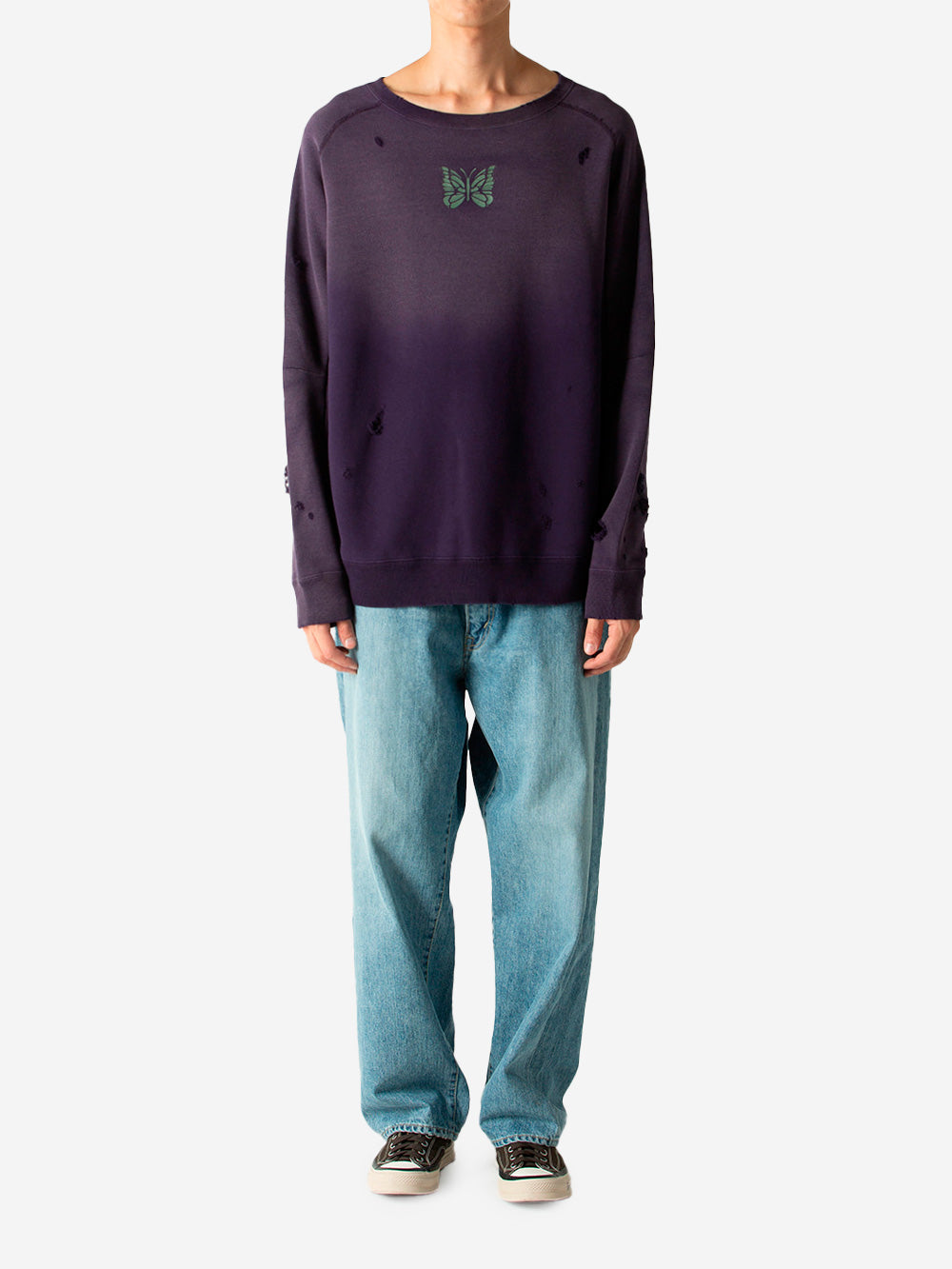 NEEDLES Felpa viola decostruita distreesed in cotone French Terry Viola Urbanstaroma