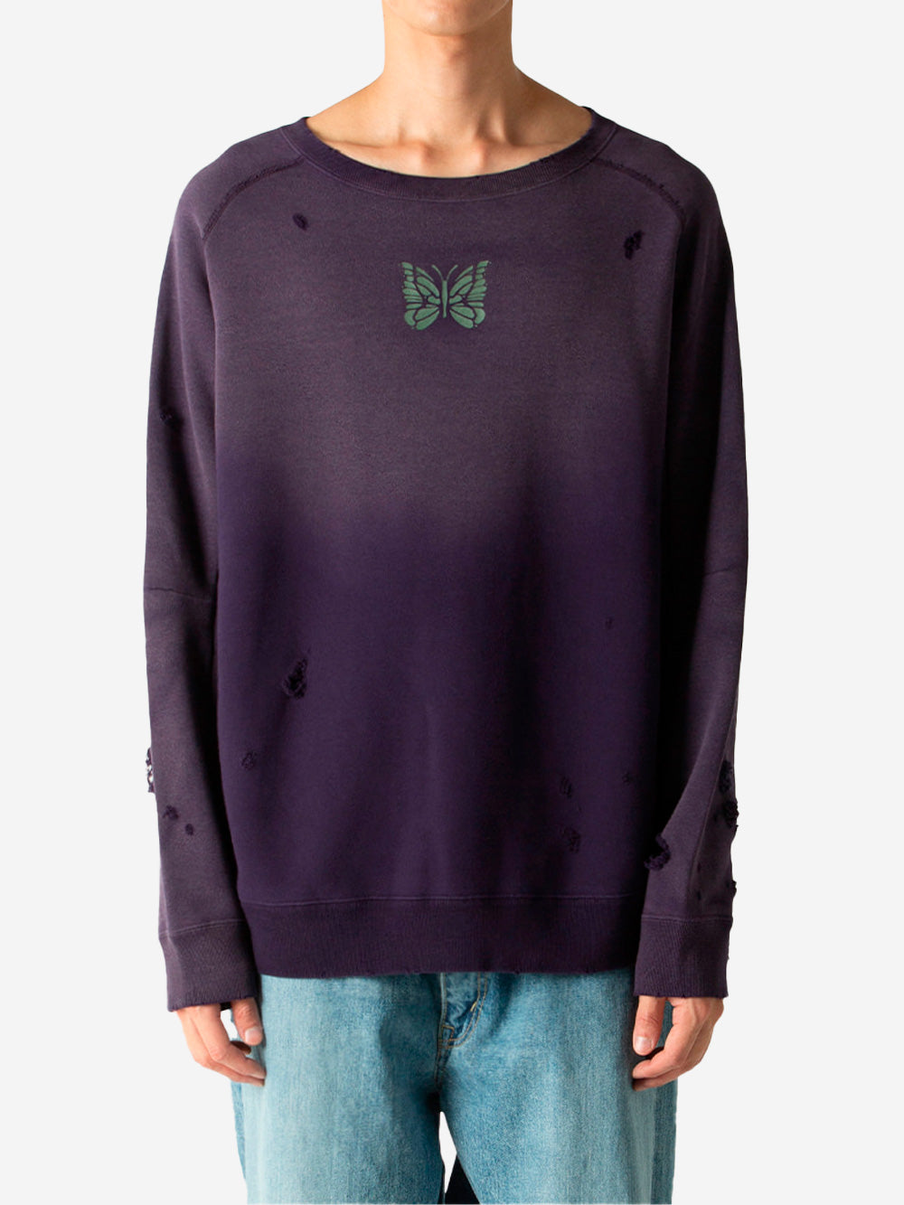 NEEDLES Felpa viola decostruita distreesed in cotone French Terry Viola Urbanstaroma