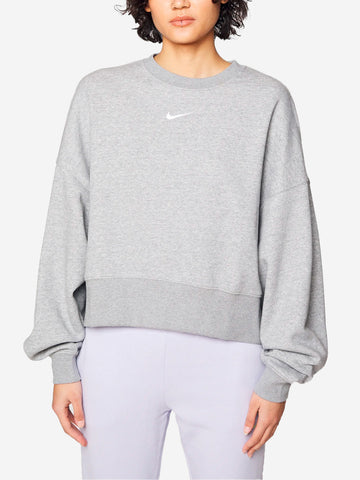 NIKE Felpa girocollo grigia oversize con Swoosh Grigio