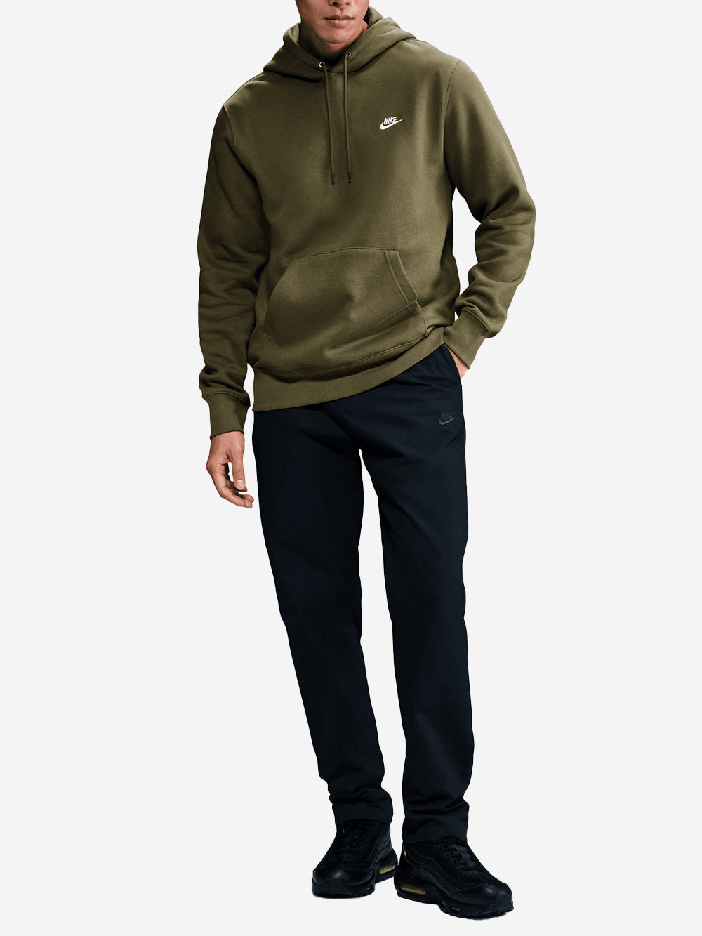 NIKE Felpa pullover verde oliva con cappuccio e swoosh Verde Urbanstaroma