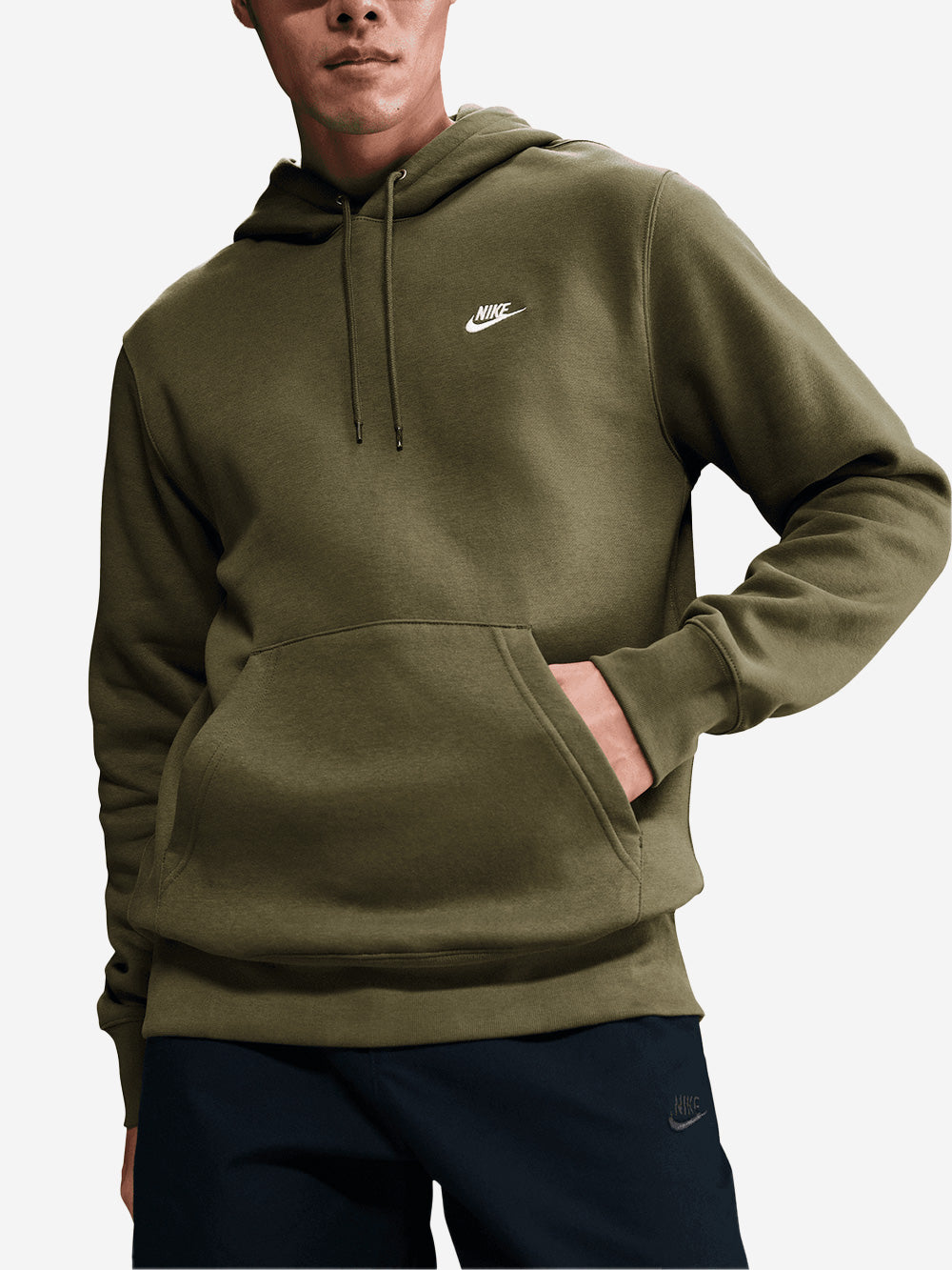 NIKE Felpa pullover verde oliva con cappuccio e swoosh Verde Urbanstaroma