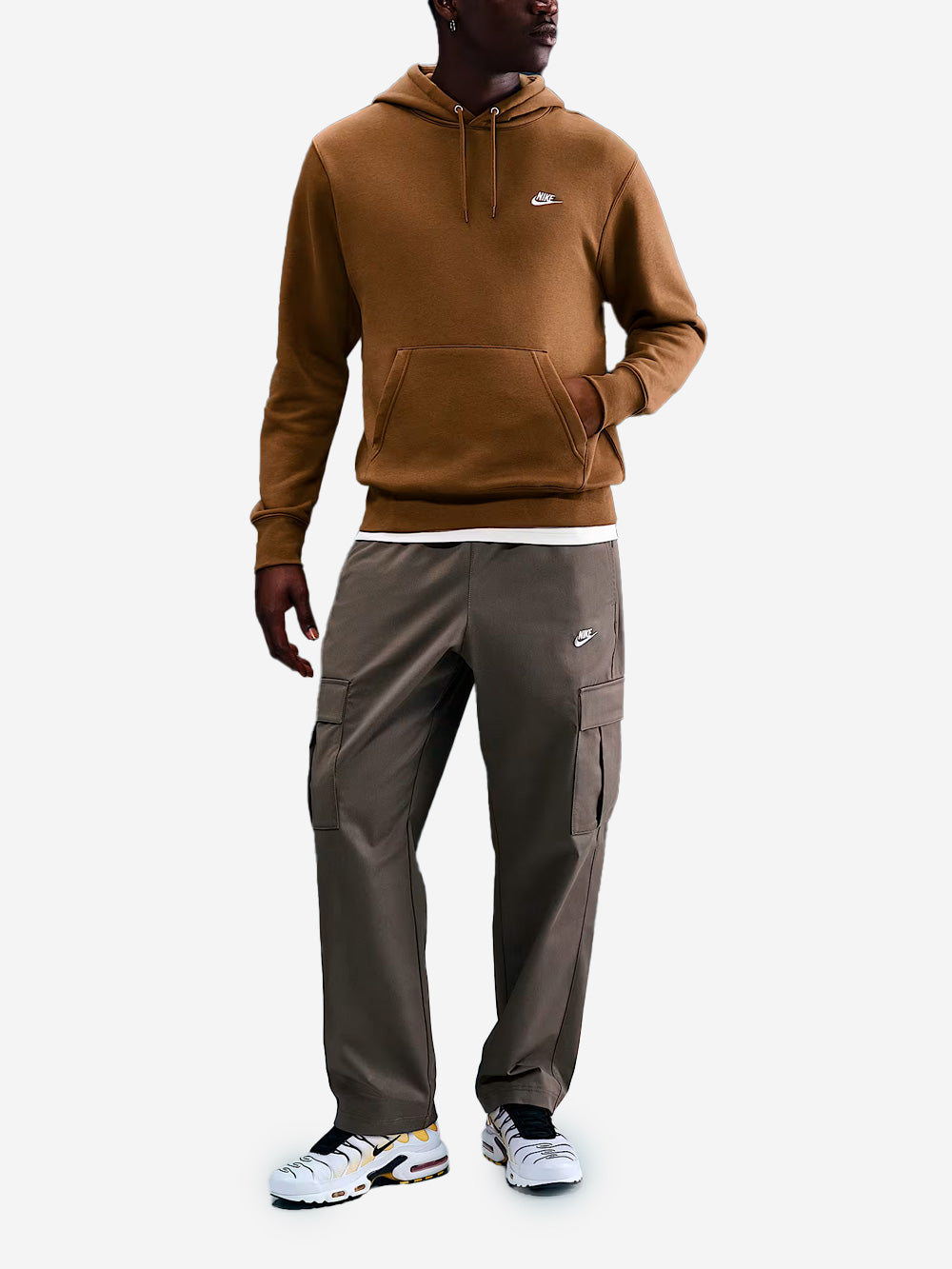 NIKE Felpa pullover marrone con cappuccio e swoosh Urbanstaroma