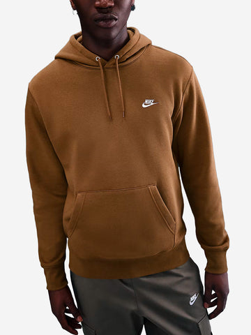 NIKE Felpa pullover marrone con cappuccio e swoosh
