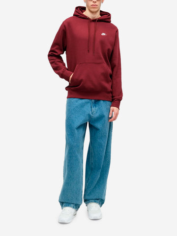 NIKE Felpa pullover bordeaux con cappuccio e swoosh