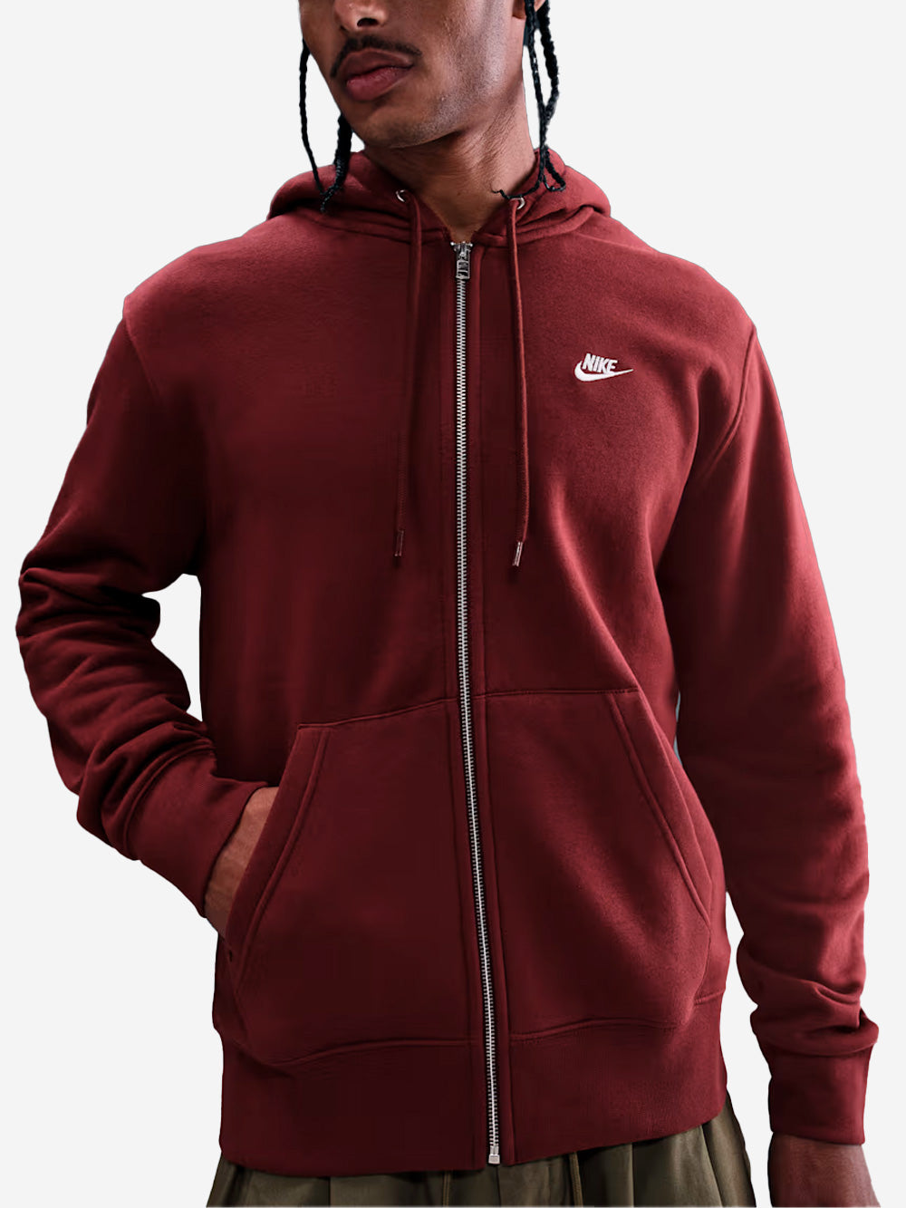 NIKE Felpa bordeaux con cappuccio e zip a tutta lunghezza in fleece Bordeau Urbanstaroma