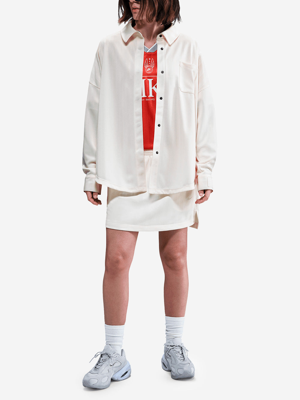 NIKE Camicia a righe in jacquard oversize avorio Bianco Urbanstaroma