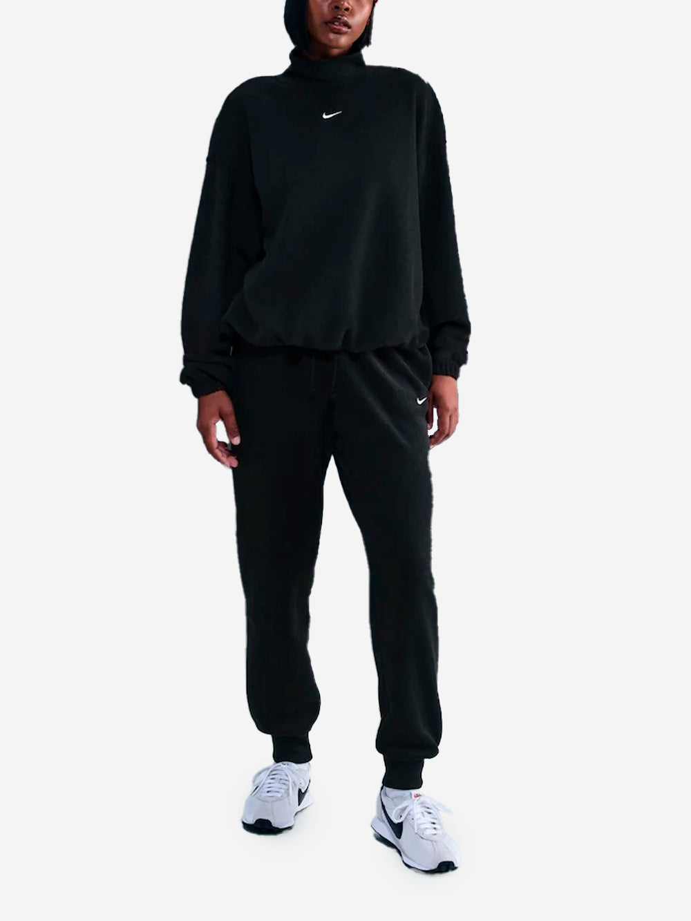 NIKE Top nero oversize in fleece con collo a lupetto Nero Urbanstaroma
