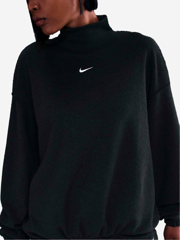NIKE Top nero oversize in fleece con collo a lupetto Nero