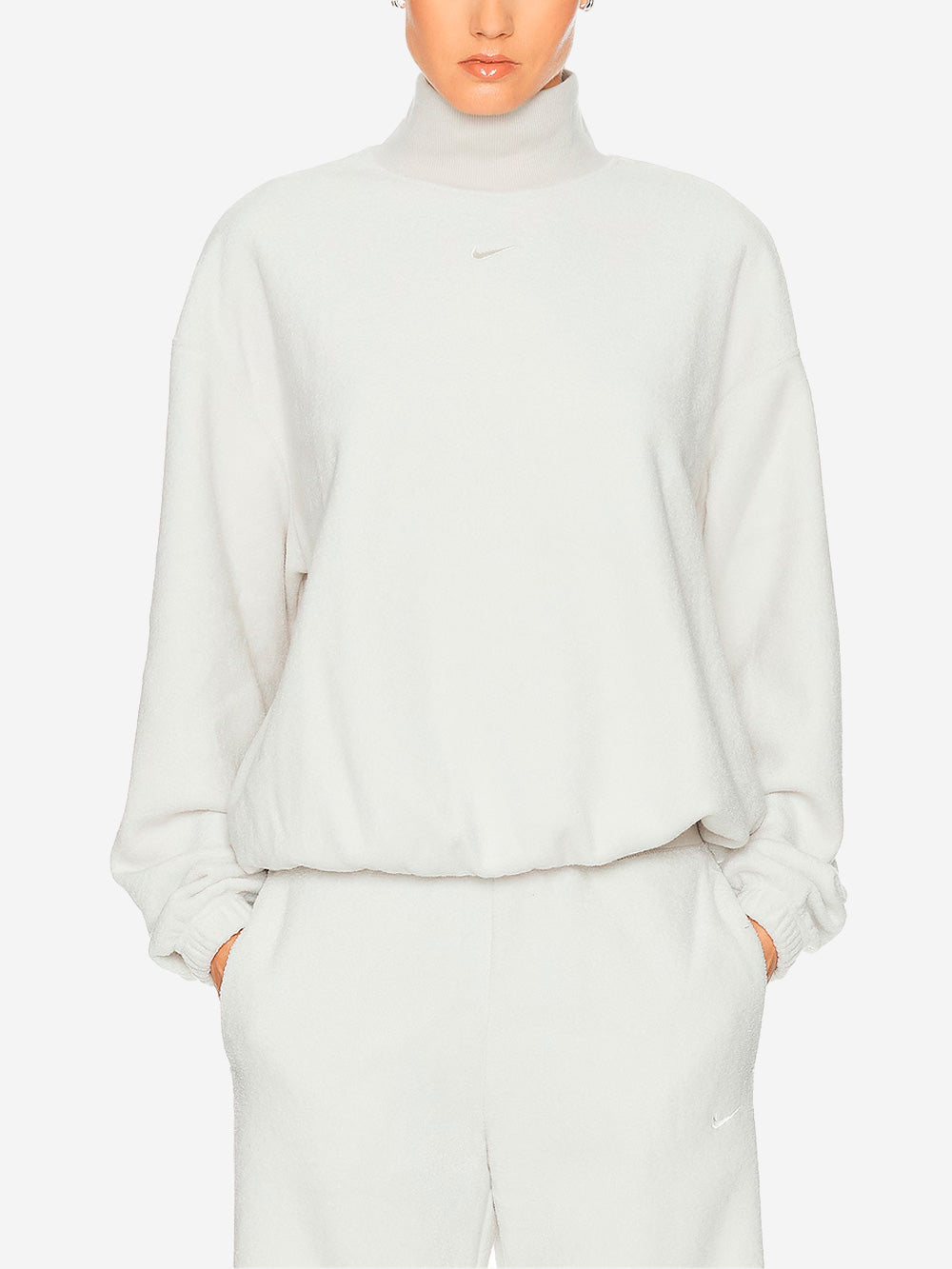 NIKE Top bianco oversize in fleece con collo a lupetto Ghiaccio Urbanstaroma