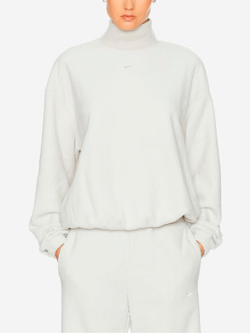 NIKE Top bianco oversize in fleece con collo a lupetto Ghiaccio