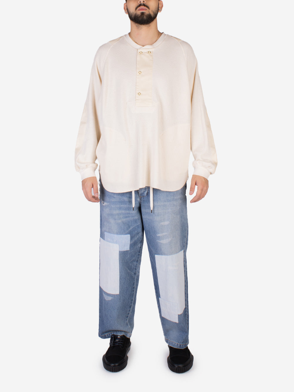 NORBIT Maglia in misto lana waffle con collo Henley Beige Urbanstaroma