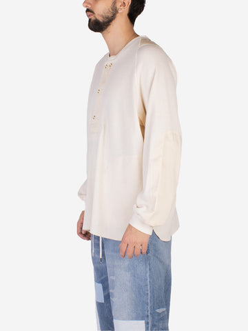 NORBIT Maglia in misto lana waffle con collo Henley Beige