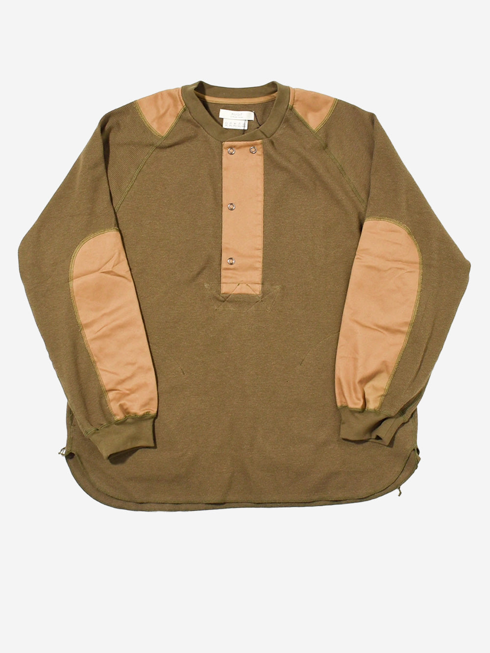 NORBIT Maglia verde in misto lana waffle con collo Henley Oliva Urbanstaroma