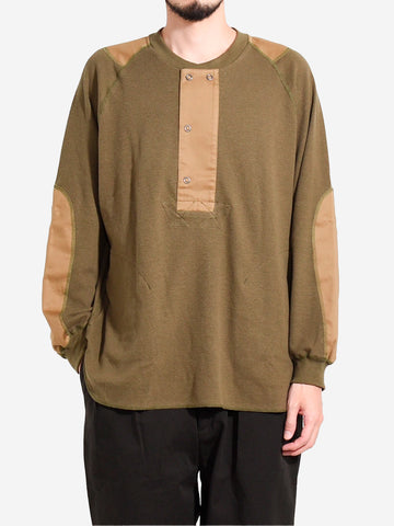 NORBIT Maglia verde in misto lana waffle con collo Henley Oliva