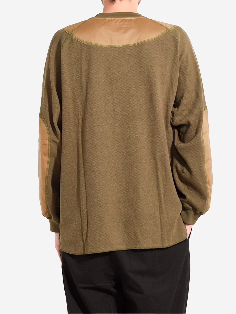 NORBIT Maglia verde in misto lana waffle con collo Henley Oliva Urbanstaroma