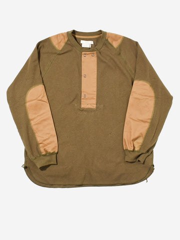 NORBIT Maglia verde in misto lana waffle con collo Henley Oliva