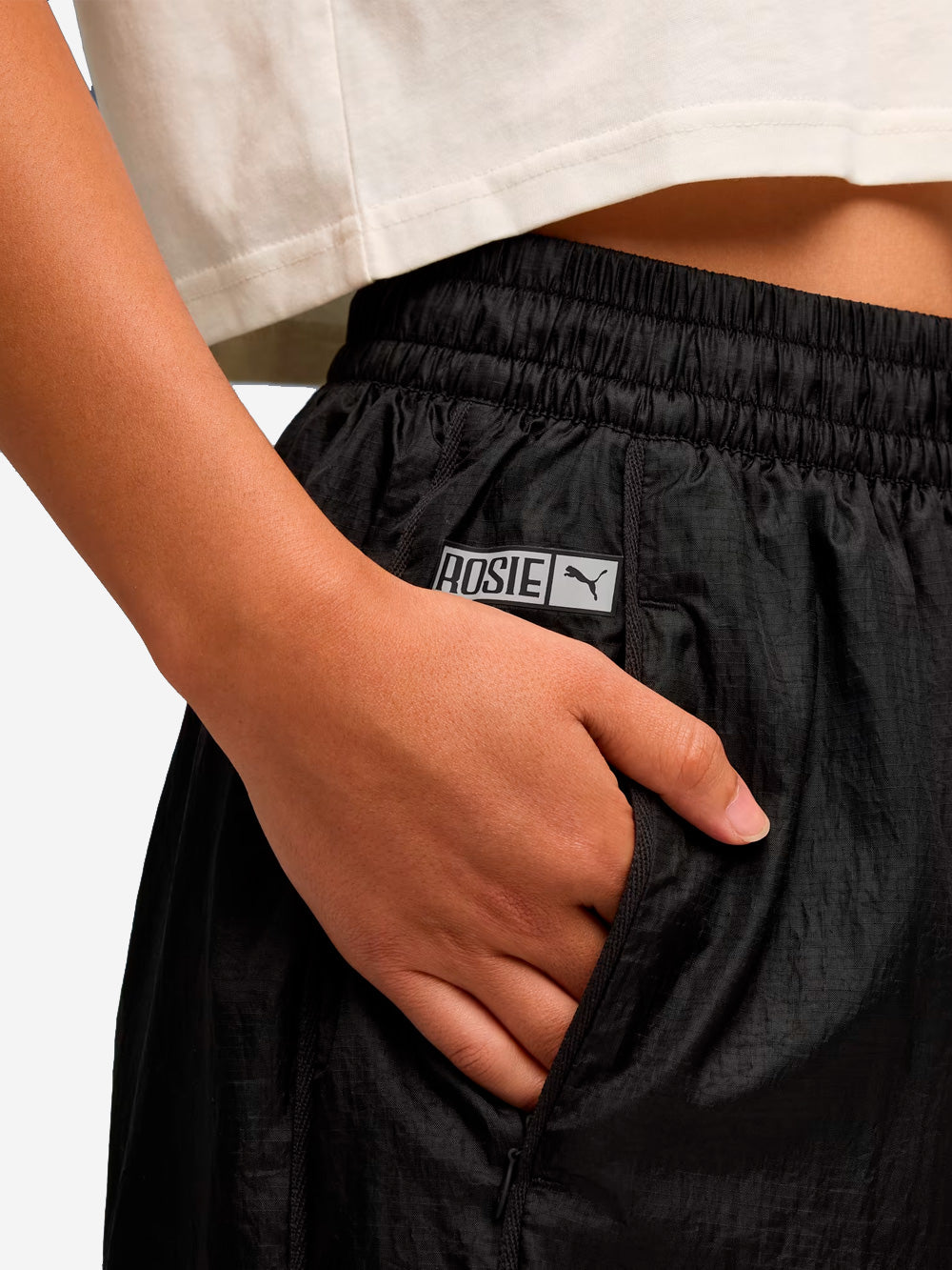 PUMA Pantaloni sportivi neri in nylon x Rosé Nero Urbanstaroma