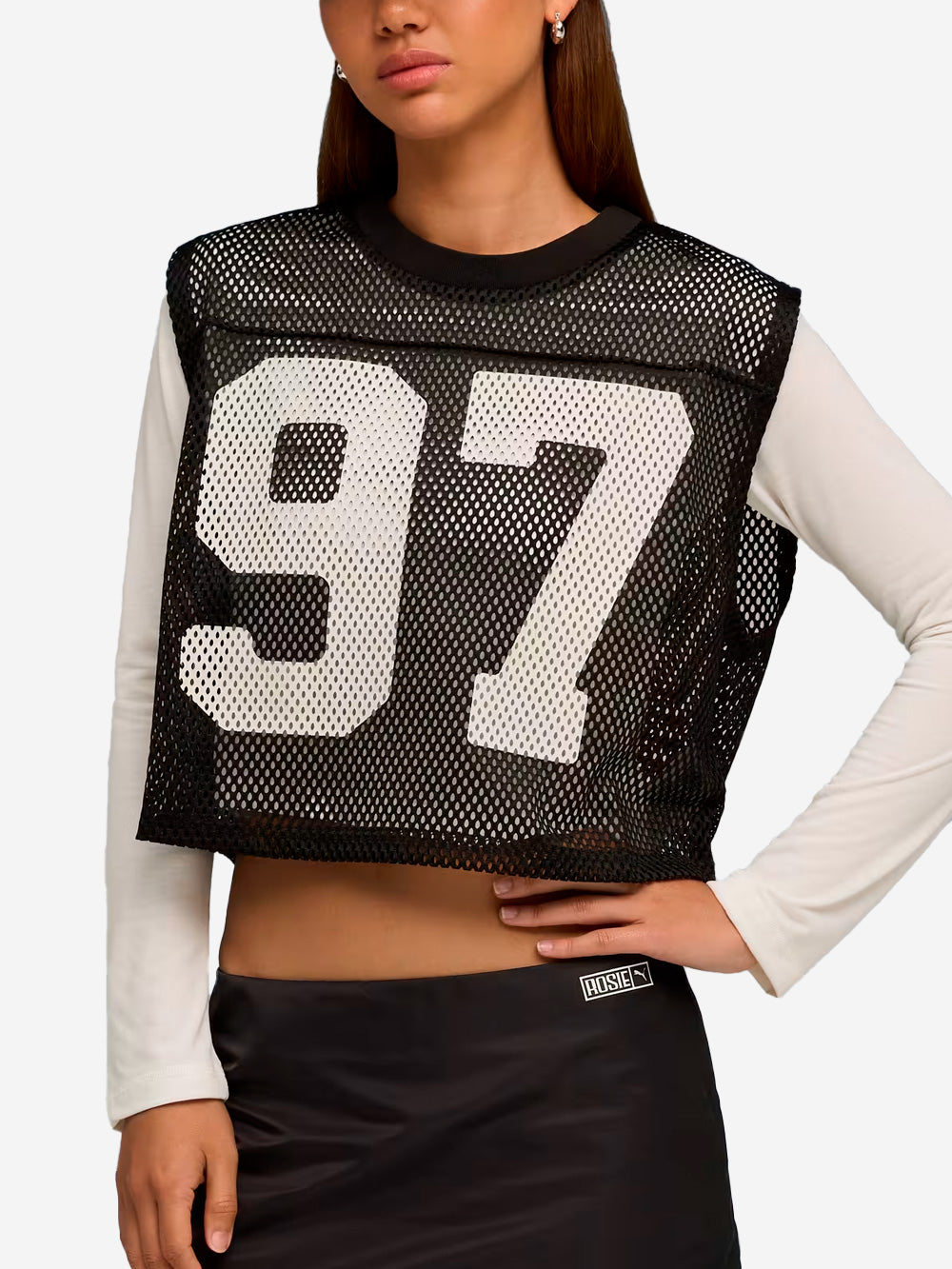 PUMA Top relaxed in mesh x Rosé con grafica Rosie Nero Urbanstaroma