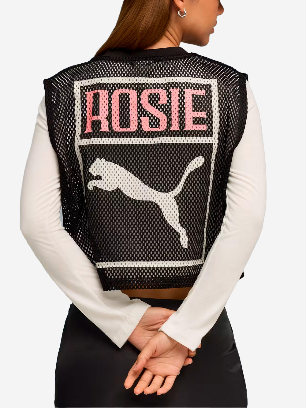 PUMA Top relaxed in mesh x Rosé con grafica Rosie Nero Urbanstaroma