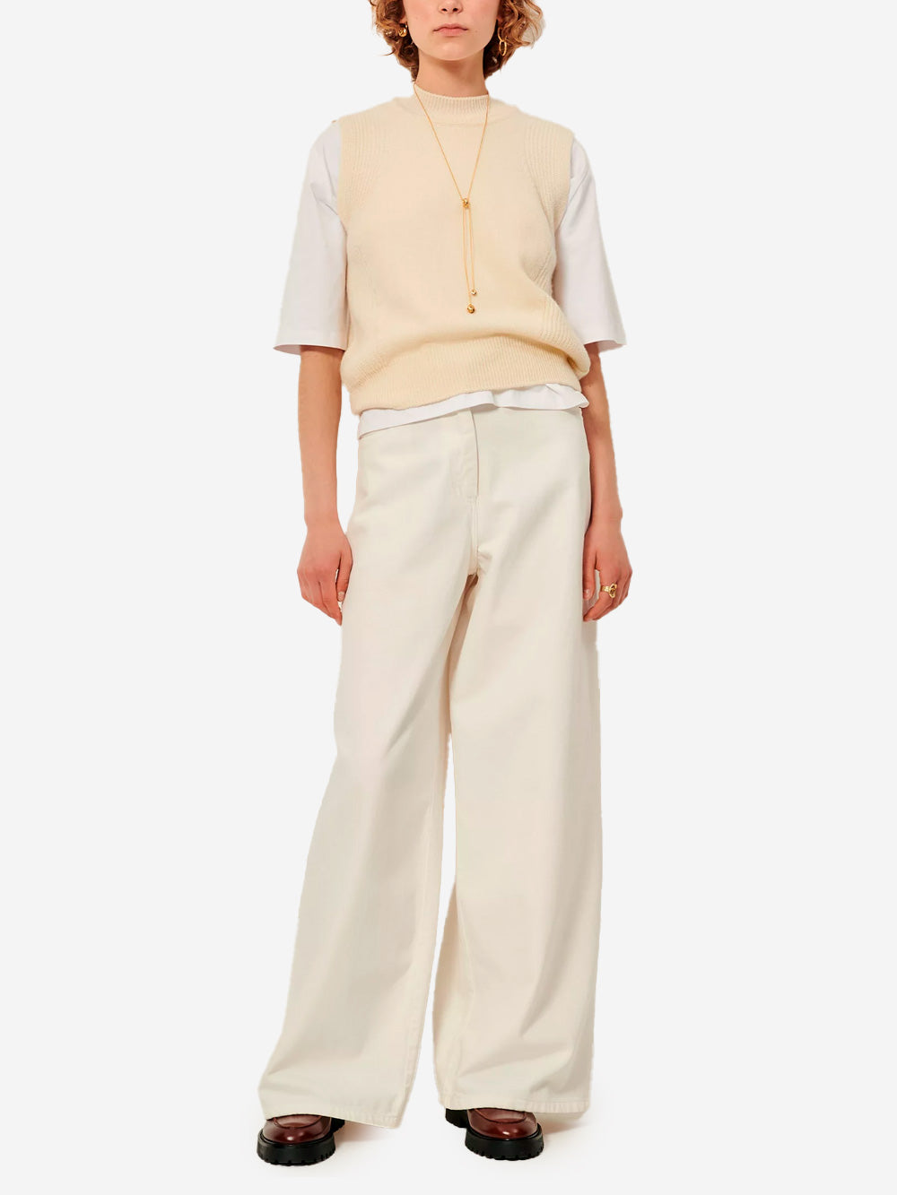 SESSUN Gilet panna minimal in lana merino Panna Urbanstaroma