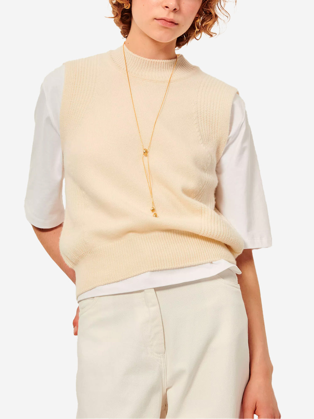 SESSUN Gilet panna minimal in lana merino Panna Urbanstaroma