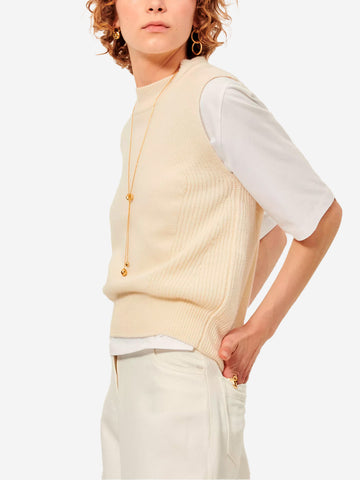 SESSUN Gilet panna minimal in lana merino Panna