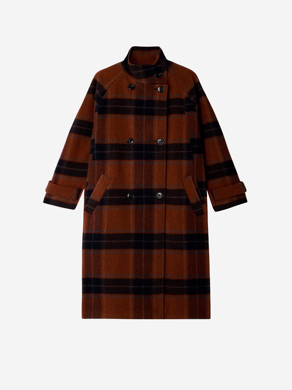 SESSUN Cappotto doppiopetto lungo a quadri con collo alto Quadri Urbanstaroma