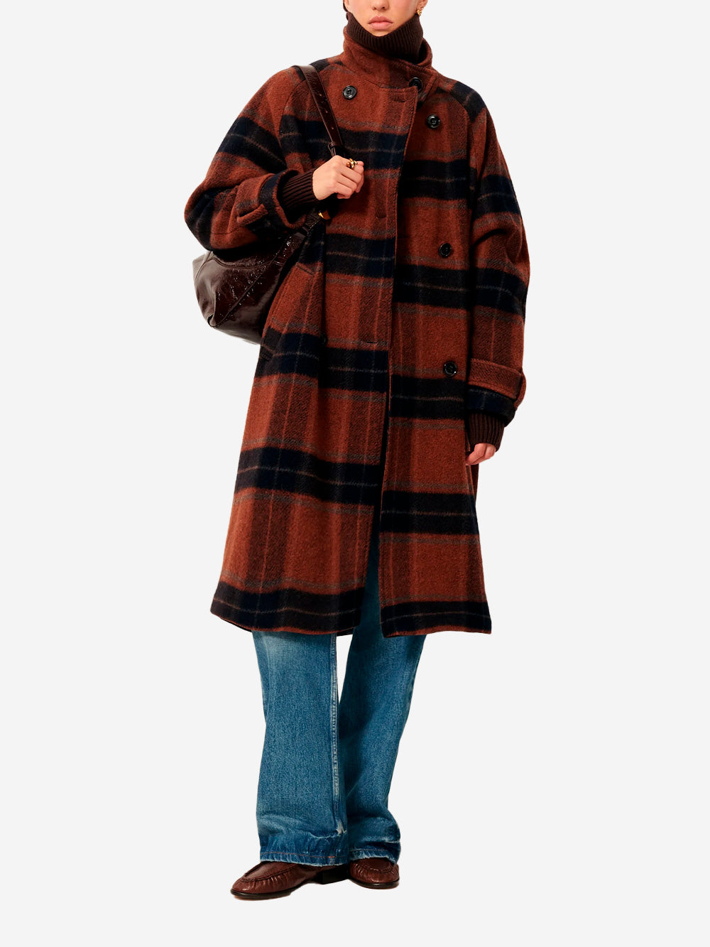 SESSUN Cappotto doppiopetto lungo a quadri con collo alto Quadri Urbanstaroma