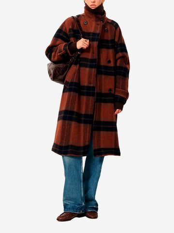 SESSUN Cappotto doppiopetto lungo a quadri con collo alto Quadri