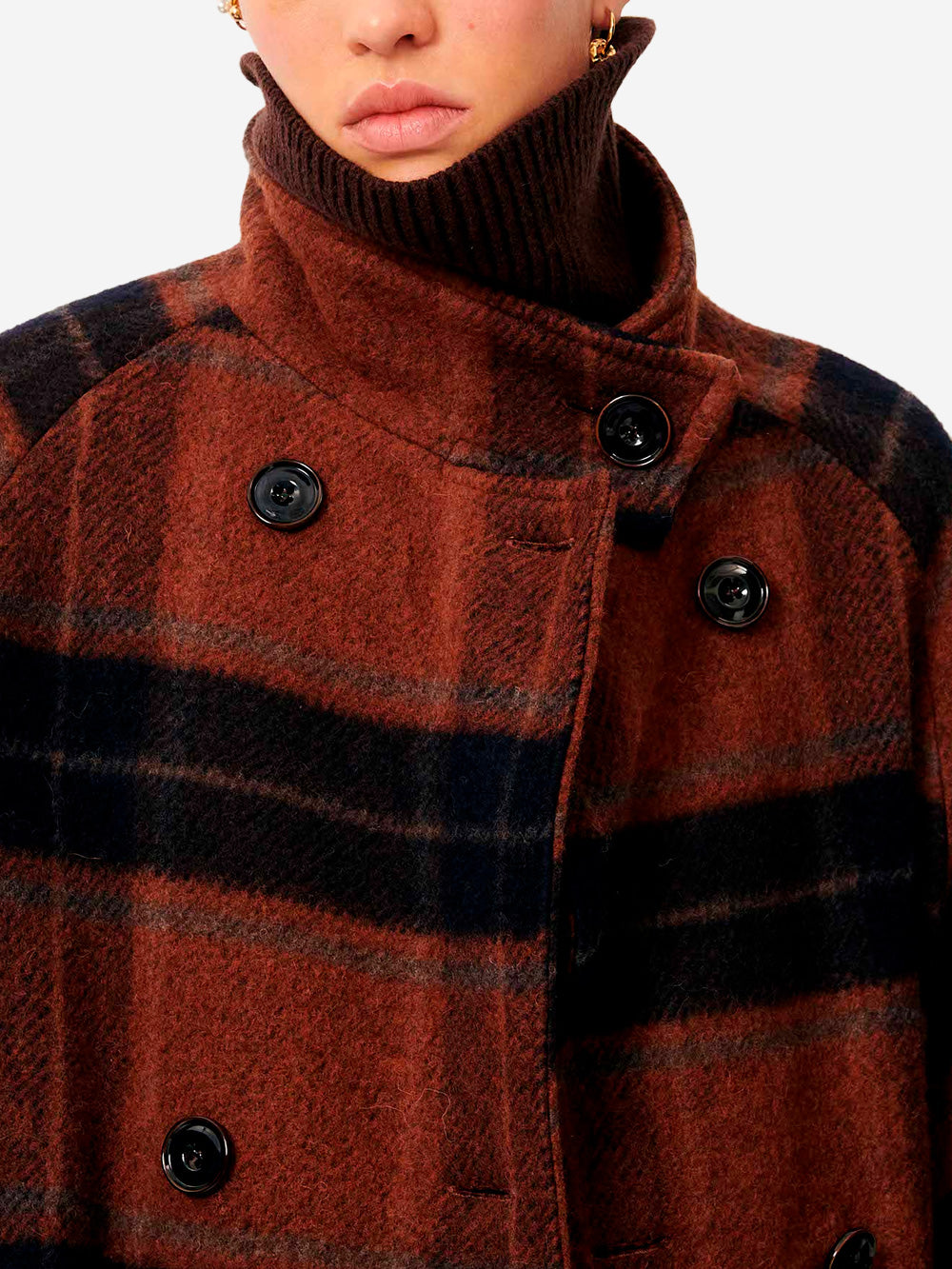 SESSUN Cappotto doppiopetto lungo a quadri con collo alto Quadri Urbanstaroma