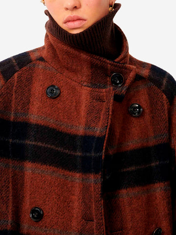 SESSUN Cappotto doppiopetto lungo a quadri con collo alto Quadri