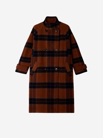 SESSUN Cappotto doppiopetto lungo a quadri con collo alto Quadri