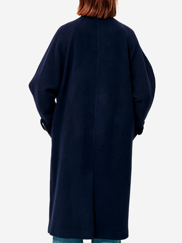 SESSUN Cappotto blu doppiopetto lungo 'Bleeckett' con collo alto Blu