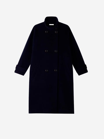SESSUN Cappotto blu doppiopetto lungo 'Bleeckett' con collo alto Blu