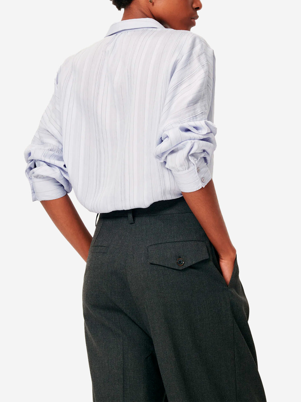 SESSUN Camicia a righe blu in viscosa con arricciature e bottone gioiello Blu Urbanstaroma