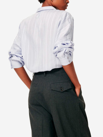 SESSUN Camicia a righe blu in viscosa con arricciature e bottone gioiello Blu